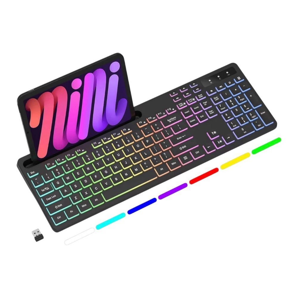 NIB Soueto Wireless Keyboard with 7-Color RGB Backlit and Tablet Holder